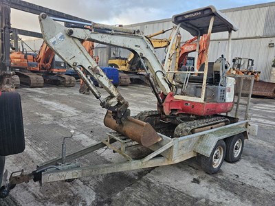 Lot 2003 Takeuchi TB016, Rubber Tracks, Blade, Offset, Manual QH, Piped, Expanding Undercarriage Includes Twin Axle Plant Trailer