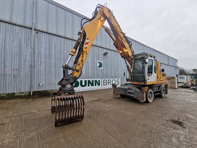 Lot 2011 Liebherr A 904 C Litronic Material Handler With Hydraulic Rotating Selector Grab, Twin Solid Wheels, Stabilizer Legs, Piped & Aux, Demo Cage, A/C