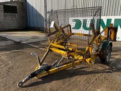 Lot TWS Single Axel Cable Trailer With Hand Hydraulic Pump & Safety Cage