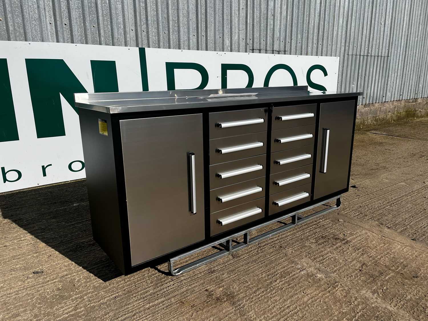 Lot 35 - Unused 7' Stainless Steel Work Bench, 10 Drawers, 2 Cabinets
