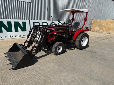 Lot 81 - Unused Jinma 4WD Compact Tractor 25 HP With Front Loader & Bucket On Turf Tyres, 3 Point Linkage, 2 x Spool Valves, Draw Bar, 540/1000 PTO, Low & High Ratio, Lights, Roll Bar and Roof Canopy