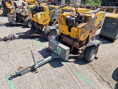 Lot Terex MBR71 Single Drum Vibrating Pedestrian Roller, Single Axle Trailer