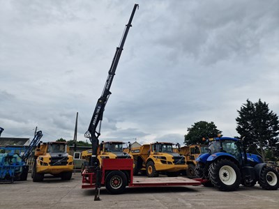 Lot 93 - Single Axle Draw Bar Drop Bed Low Loader Trailer, Rear Mounted Atlas 100.2 Crane, 10 Stud Axles