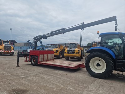 Lot 93 - Single Axle Draw Bar Drop Bed Low Loader Trailer, Rear Mounted Atlas 100.2 Crane, 10 Stud Axles