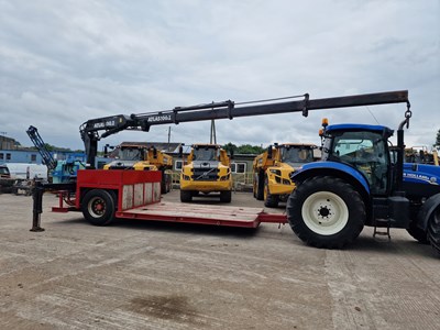 Lot 93 - Single Axle Draw Bar Drop Bed Low Loader Trailer, Rear Mounted Atlas 100.2 Crane, 10 Stud Axles