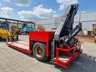 Lot 93 - Single Axle Draw Bar Drop Bed Low Loader Trailer, Rear Mounted Atlas 100.2 Crane, 10 Stud Axles