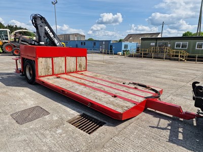 Lot 93 - Single Axle Draw Bar Drop Bed Low Loader Trailer, Rear Mounted Atlas 100.2 Crane, 10 Stud Axles