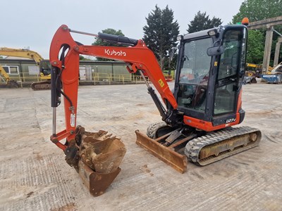 Lot 276 - 2016 Kubota U27-4 Rubber Tracks, Blade, Offset, Strickland Manual QH, Piped, 48", 24", 18" Bucket