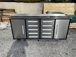 Lot Unused 7' Work Steel Bench, 10 Drawers, 2 Cabinet