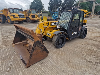 Lot 213 - 2018 JCB 525-60 Hi Viz Turbo Telehandler, Joystick Controls,  Pin & Cone Head Stock, A/C, Solid Tyres, Bucket (Reg. Docs. Available)