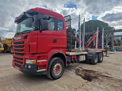 Lot 112 - Scania R480 6x4 Timber Lorry, Palfinger M110L83 Crane, Drawbar Spec, WLI, Automatic Gear Box, A/C (Reg. Docs. & Plating Certificate Available, Tested 06/24)