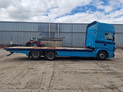 Lot 58 - 2004 Scania 124L-420 Red Dot 6x2 Rear Lift Flat Bed Lorry, Drawbar Spec, Manual Gear Box, A/C (Reg. Docs. & Plating Certificate Available)