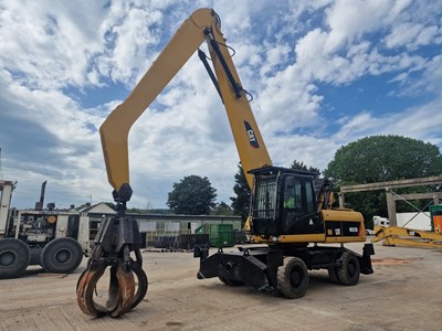 Lot 2011 CAT M322D Wheeled Material Handler, Stabilisers, Hi Rise Cab, CV, Piped, Aux. Piping, Reverse Camera, 5 Finger Scrap Grab, A/C