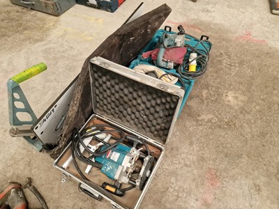 Lot Selection of Makita 110Volt Wood Working Equipment (Router, Sander, Planer), Work Top Jig, Nailer