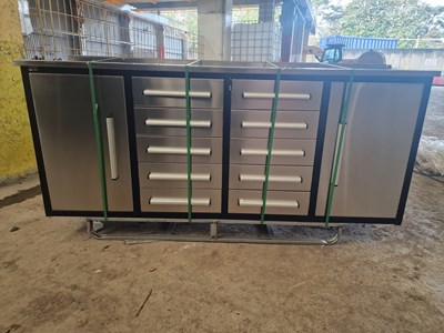 Lot 64 - Unused 7' Work Steel Bench, 10 Drawers, 2 Cabinet