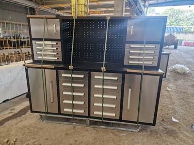 Lot 69 - Unused 7' Work Steel Bench, 18 Drawers, 4 Cabinet