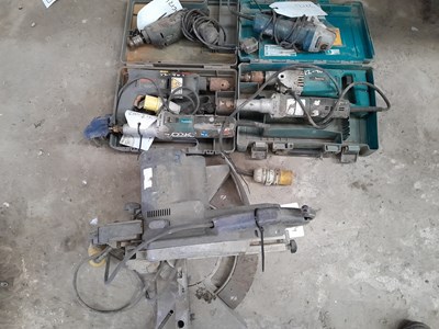 Lot Elu Mitre Saw, Bosch Hammer Drill (2 of), Bosch Grinder, Makita Hammer Drill, Makita Die Grinder (2 of)