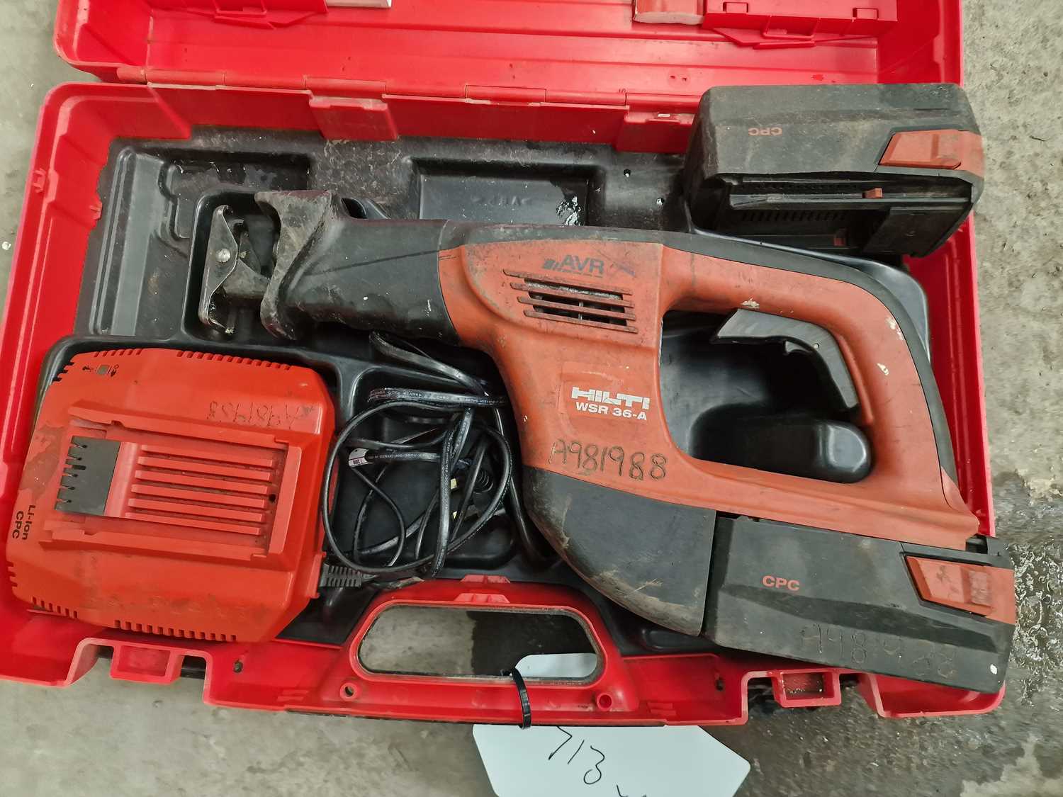 Lot 11 - Hilti WSR36-A Cordless Reciprocating Saw, 2 Batteries, Charger