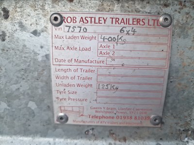 Lot 168 - Rob Astley 6x4 Single Axle Quad Trailer, Segregation Gate