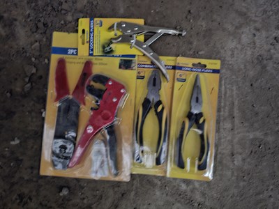 Lot 84 - Unused Marksman 2Pcs Wire Stripper Set, 5" Mole Grips, 6" Combination Pliers, 6" Long Nose Pliers