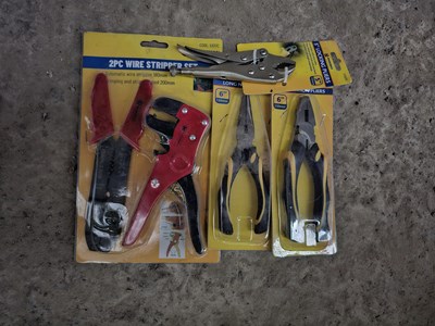 Lot 85 - Unused Marksman 2Pcs Wire Stripper Set, 5" Mole Grips, 6" Combination Pliers, 6" Long Nose Pliers