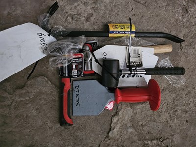 Lot 456 - Unused Dexton 8oz Claw Hammer, 8oz Rubber Mallet, 8oz Ball Pein Hammer, 4" Bolster Chisel, 18" Crow Bar