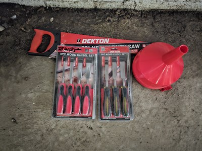 Lot 448 - Unused Dexton 4Pcs Wood Chisel Set, 3 Pcs Wood Chisel Set, 22" Heavy Duty Saw (8TPI), 7½" Bell Funnel (3 of)