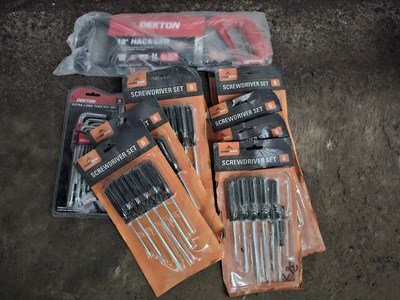 Lot 445 - Unused Dexton 12" Hack Saw (24TPI), 9Pcs Extra Long Torx Key Set (2 of), 6Pcs Screwdriver Set (10 of)