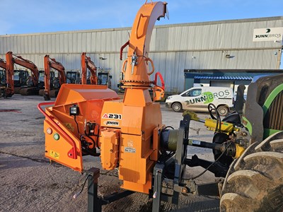 Lot 218 - 2017 Jensen A231 ZUX PTO Driven Wood Chipper to suit 3 Point Linkage, 2 x Spare Blade, Chute Extension, Unimog PTO Adaptor