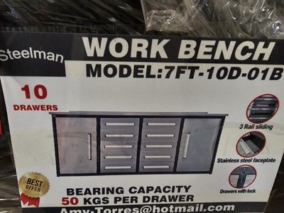 Lot 465 - Unused Steelman 7' Work Bench, 10 Drawers, 2 Cabinets