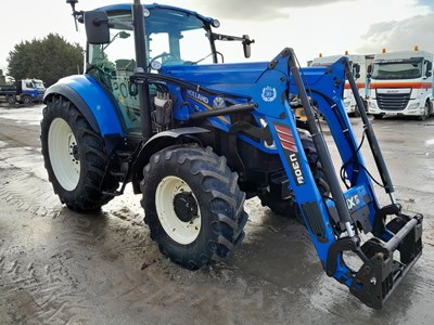 Lot New Holland T5.115 4WD Tractor, MX U308 Loader,  3 Spool Valves, Push Out Hitch, A/C