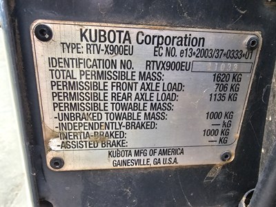 Lot 76 - Kubota RTV900 4WD Diesel Utility Vehicle, Hydraulic Tipping Body, Full Cab, Power Steering, Winch (No Reverse), (Reg. Docs. Available)