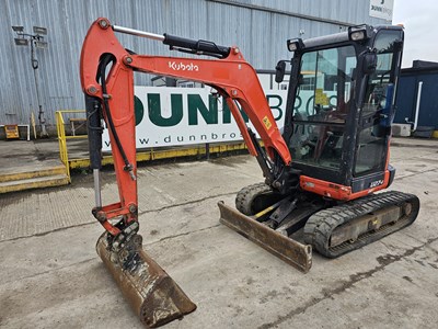 Lot 237 - 2014 Kubota U27-4 Rubber Tracks, Blade, Offset, Whites Manual QH, Piped