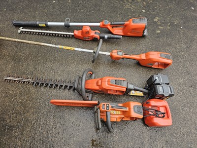 Lot 128 - Husqvarna Cordless Multi Tool Set (T540i XP Chain Saw, 536LiHD60X Hedge Trimmer, 536LiLX Strimmer, 120iTk4-H Long Reach Hedge Trimmer)