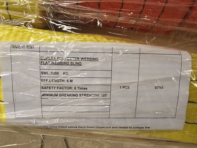 Lot 435 - Pallet of Unused Lifting Slings (5Ton x 6m (2 of), 5Ton x 4m (2 of), 4Ton x 6m (4 of), 4Ton x 4m (2 of), 3Ton x 6m (2 of), 3Ton x 4m (4 of), 2Ton x 4m (6 of))