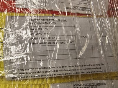 Lot 435 - Pallet of Unused Lifting Slings (5Ton x 6m (2 of), 5Ton x 4m (2 of), 4Ton x 6m (4 of), 4Ton x 4m (2 of), 3Ton x 6m (2 of), 3Ton x 4m (4 of), 2Ton x 4m (6 of))