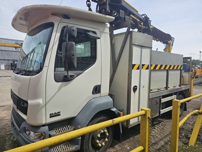 Lot 774 - DAF LF55.170 4x2 Pole Erecting Lorry, Terex Atlas 85.2 Crane, Auger (Engine Runs, Doesn't Hold Air)