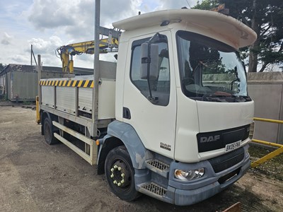 Lot 774 - DAF LF55.170 4x2 Pole Erecting Lorry, Terex Atlas 85.2 Crane, Auger (Engine Runs, Doesn't Hold Air)