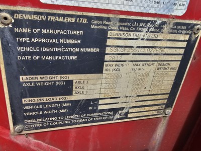 Lot 138 - 2012 Dennison Tri Axle Timber Trailer, Palfinger Q170 Crane, Full Cab, WLI, Heater & Heated Seat, Spare Pins For Bolsters (Tested 01/25)